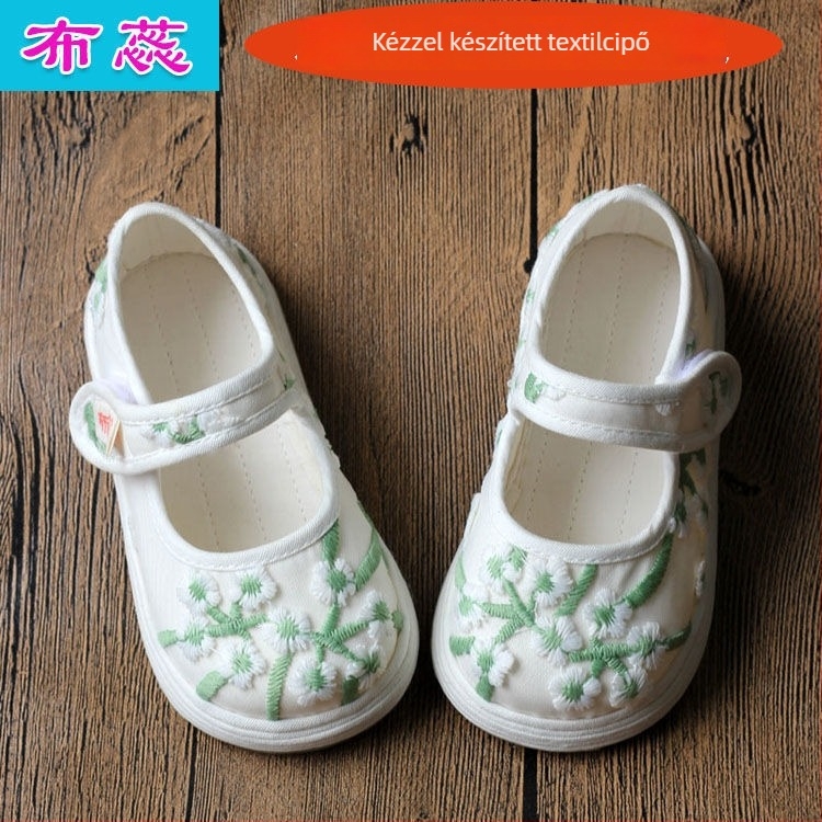 Tigrisfejű vászoncipő kisgyermekeknek, pamut felsőrész és talp, lélegző Hanfu-stílusú, lányoknak 1–3 éves korig