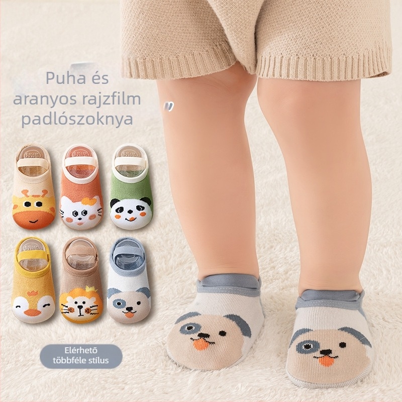 Gyerekek beltéri csúszásmentes zoknik, 80% pamut, rajzfilmszerű minta, tavasz-nyár-ősz
