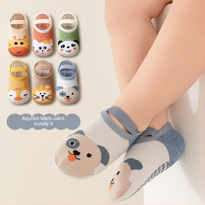 Gyerekek beltéri csúszásmentes zoknik, 80% pamut, rajzfilmszerű minta, tavasz-nyár-ősz