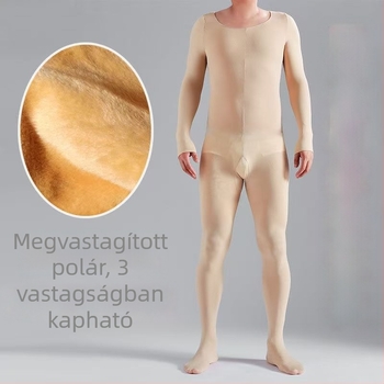 Férfi teljes testet formázó body fleece béléssel, vastag, nylonból, nyitott ágyékkal