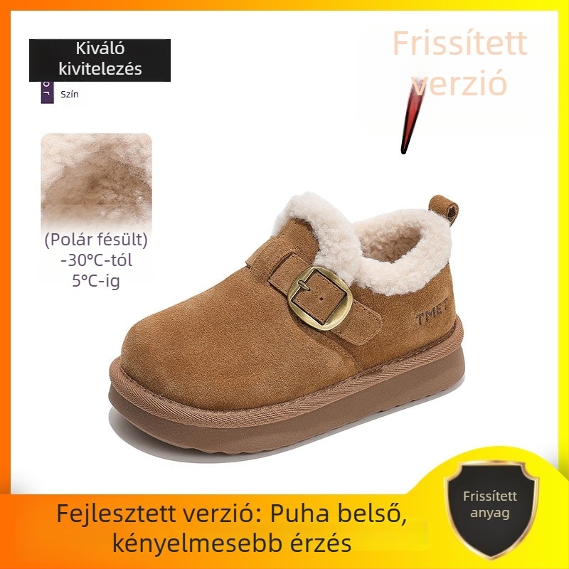 Gyerekek téli hócsizmái, nubuk felsőrésze, gumírozott talp, középmagasságú szár, textilbetét