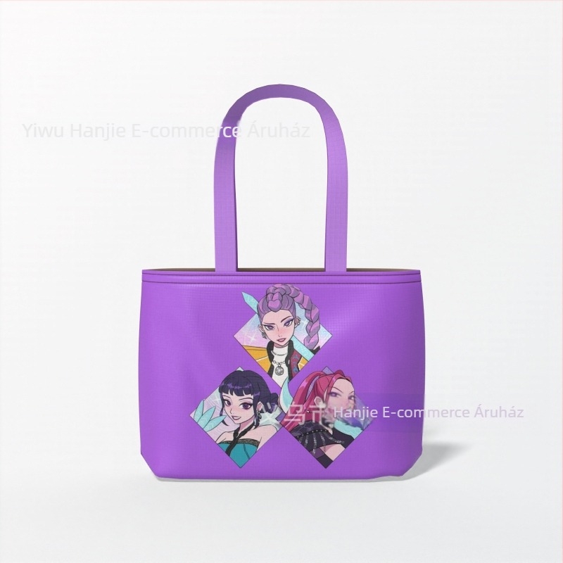 Vászon váll-táska K-Pop Hunter Girl Group DIY nyomtatott panelekkel, dupla pánt, laptop- és kamerarekesz