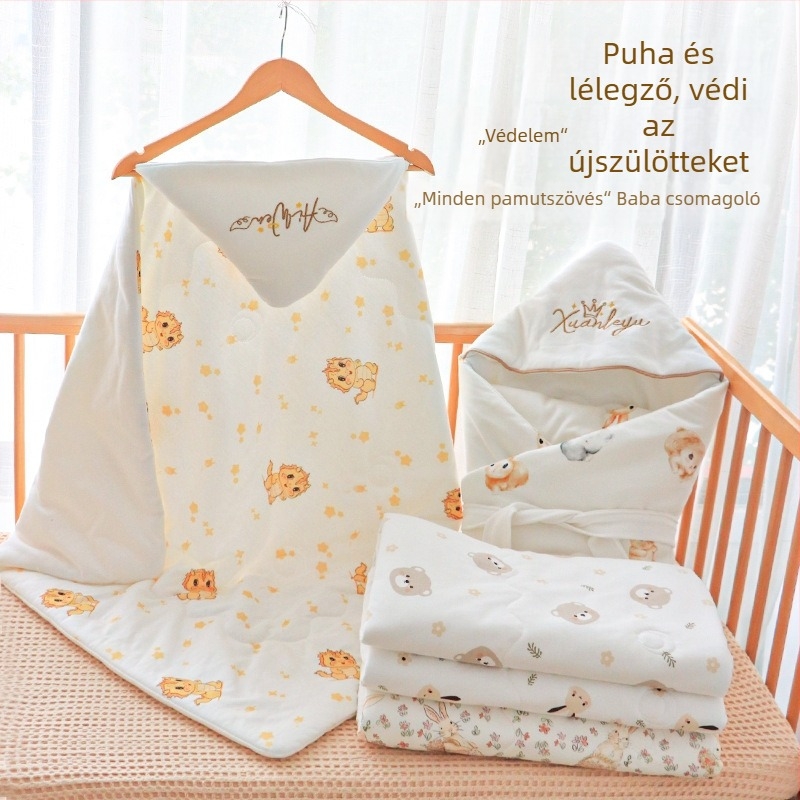 Újszülött baba takaró-swaddle – 100% pamut anyag, velúr pamut töltet, állatmintás, 0–1 éveseknek, tavasztól télig.