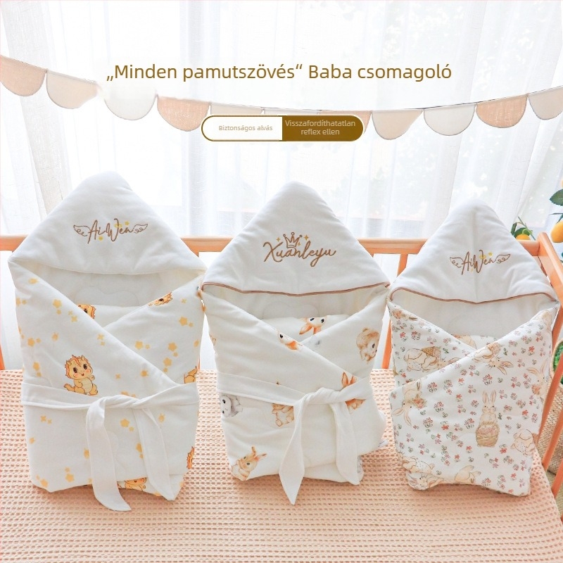Újszülött baba takaró-swaddle – 100% pamut anyag, velúr pamut töltet, állatmintás, 0–1 éveseknek, tavasztól télig.