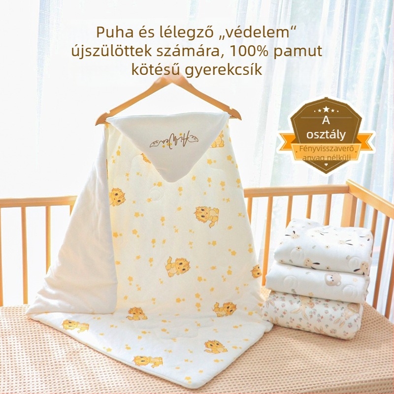 Újszülött baba takaró-swaddle – 100% pamut anyag, velúr pamut töltet, állatmintás, 0–1 éveseknek, tavasztól télig.