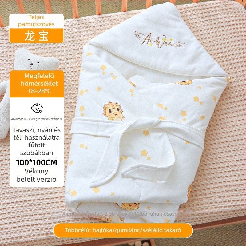 Újszülött baba takaró-swaddle – 100% pamut anyag, velúr pamut töltet, állatmintás, 0–1 éveseknek, tavasztól télig.