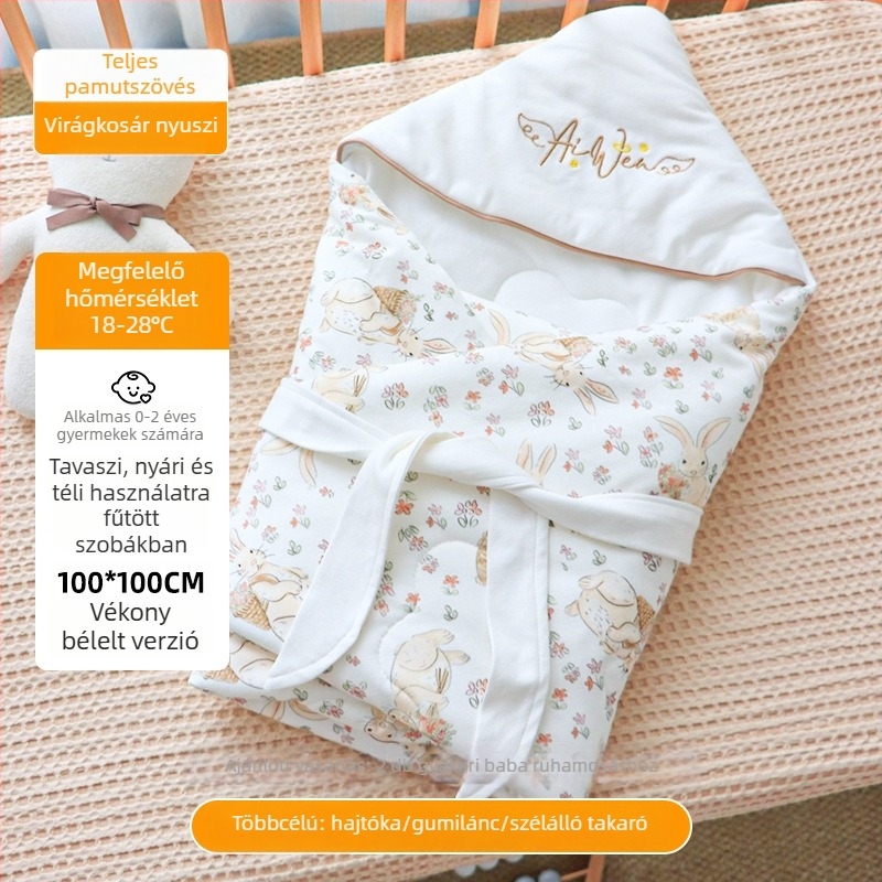 Újszülött baba takaró-swaddle – 100% pamut anyag, velúr pamut töltet, állatmintás, 0–1 éveseknek, tavasztól télig.