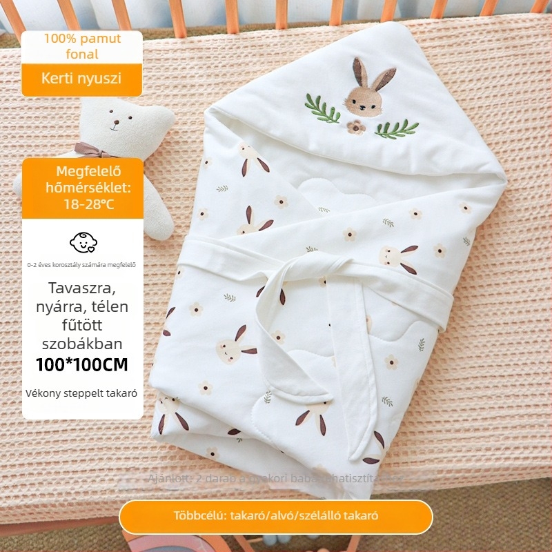 Újszülött baba takaró-swaddle – 100% pamut anyag, velúr pamut töltet, állatmintás, 0–1 éveseknek, tavasztól télig.