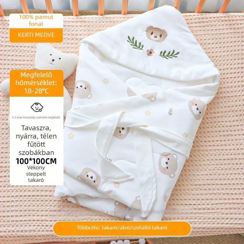 Újszülött baba takaró-swaddle – 100% pamut anyag, velúr pamut töltet, állatmintás, 0–1 éveseknek, tavasztól télig.