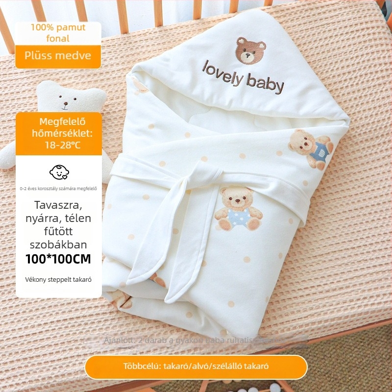 Újszülött baba takaró-swaddle – 100% pamut anyag, velúr pamut töltet, állatmintás, 0–1 éveseknek, tavasztól télig.