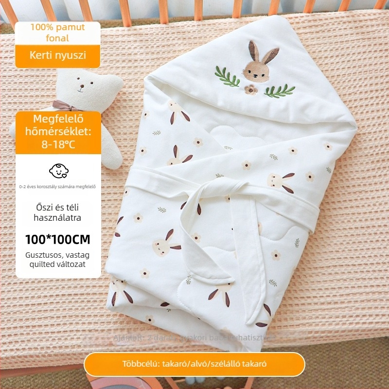 Újszülött baba takaró-swaddle – 100% pamut anyag, velúr pamut töltet, állatmintás, 0–1 éveseknek, tavasztól télig.