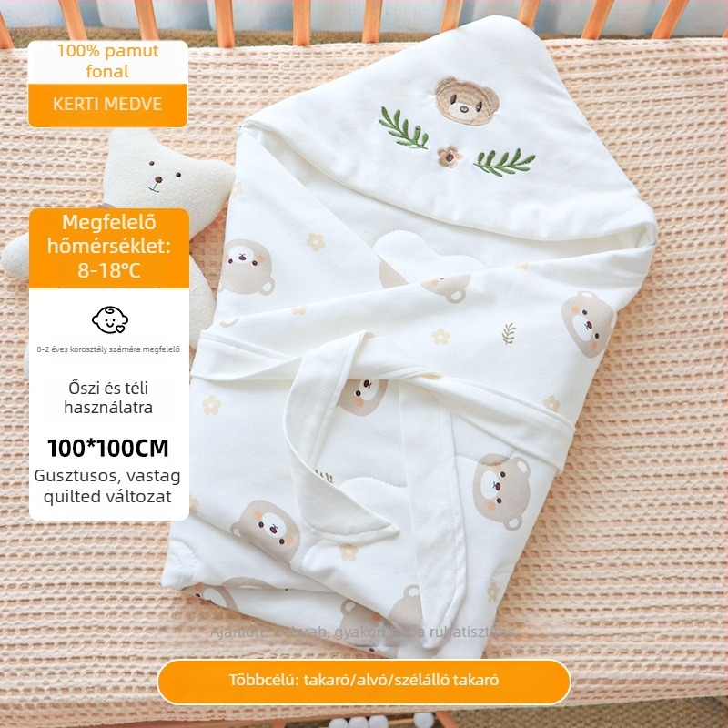 Újszülött baba takaró-swaddle – 100% pamut anyag, velúr pamut töltet, állatmintás, 0–1 éveseknek, tavasztól télig.
