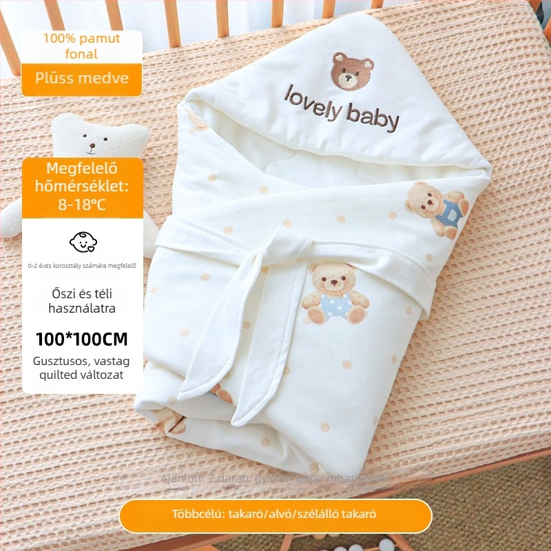Újszülött baba takaró-swaddle – 100% pamut anyag, velúr pamut töltet, állatmintás, 0–1 éveseknek, tavasztól télig.
