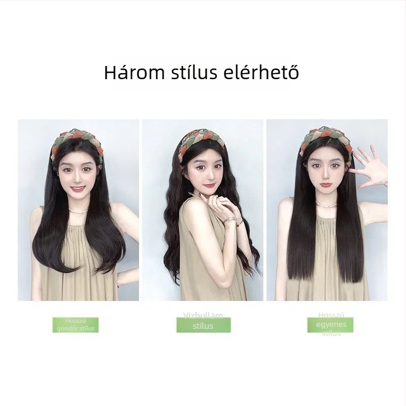 Fejpántos paróka, hosszú egyenes haj, magas koronázat, egy darabból álló félfejfedés, állítható frufni (egyenes vagy ferde), AT358 AT381 modellek, hőálló szál, természetes megjelenés