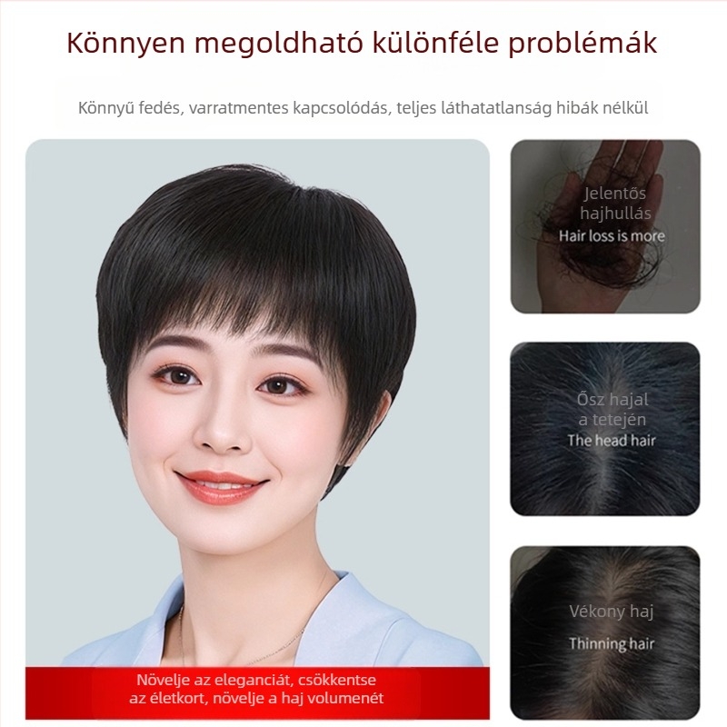Női hajpótló darab, egyenes haj, valós emberi hajból, modell Hand Needle Straight Hair Block, nem festhető és nem dauerolható