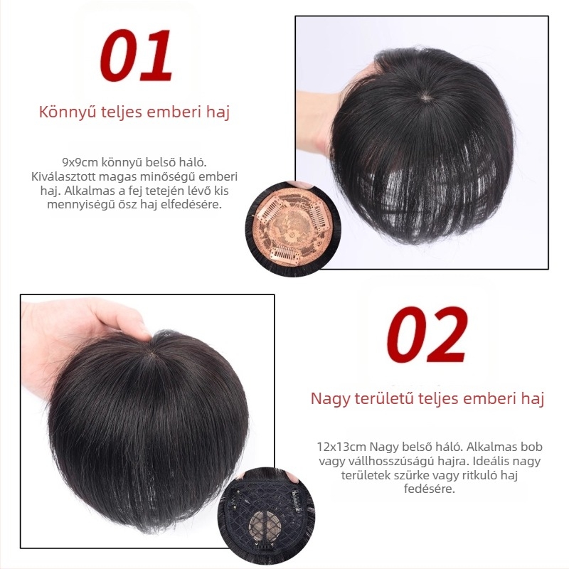 Női hajpótló darab, egyenes haj, valós emberi hajból, modell Hand Needle Straight Hair Block, nem festhető és nem dauerolható