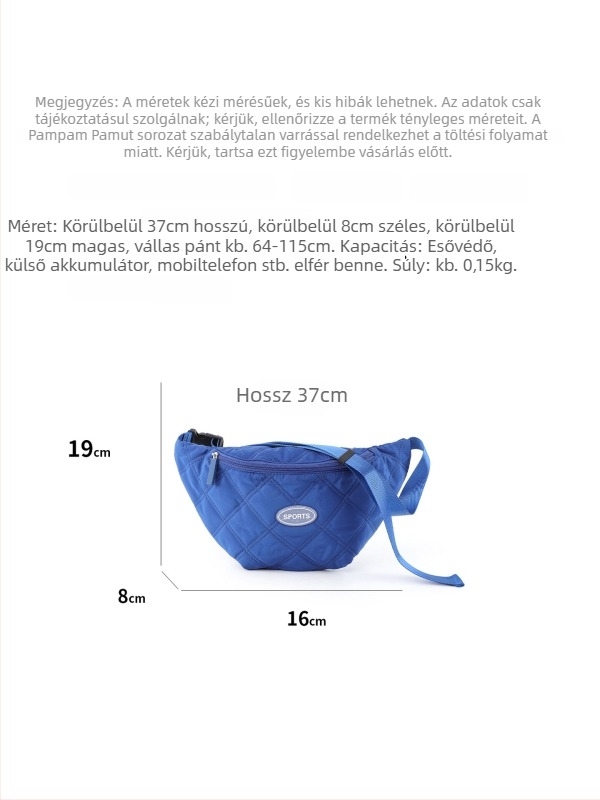 Uniszex nylon mellkas/derék táska diamant-quilt mintával, cipzáros nyitás és telefontok