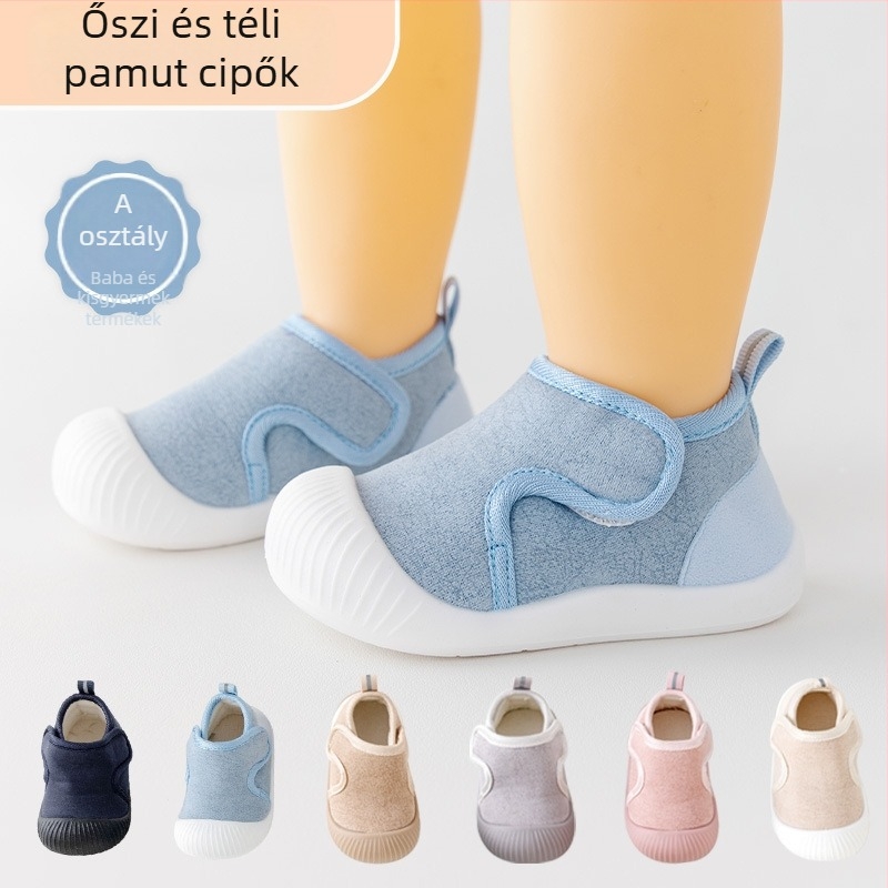 Baba járócipő pamutból, nylon felsővel, ősz-tél, csúszásmentes, meleg és kényelmes