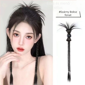 Y2K paróka copfákkal, hajcsatokkal, kettős lófarok, copf-stílus boksz, magas hőmérsékletű szál, mechanikus feldolgozás