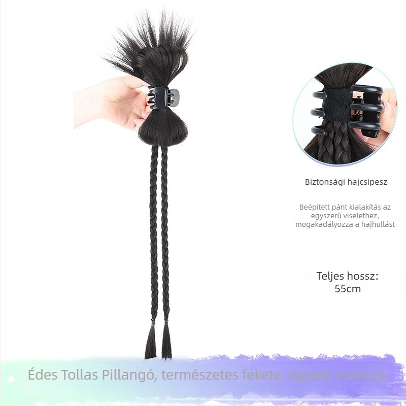 Y2K paróka copfákkal, hajcsatokkal, kettős lófarok, copf-stílus boksz, magas hőmérsékletű szál, mechanikus feldolgozás