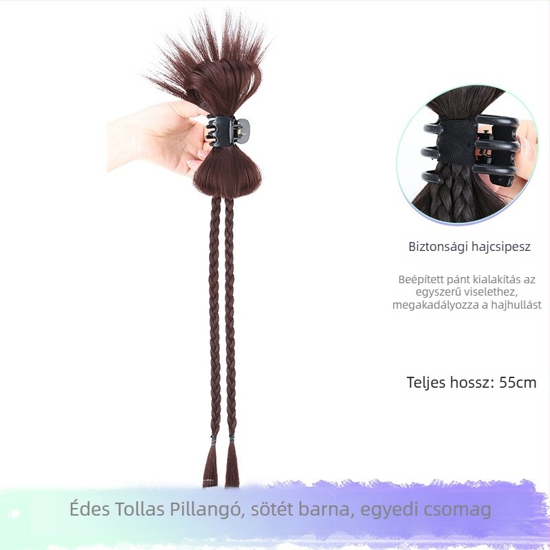 Y2K paróka copfákkal, hajcsatokkal, kettős lófarok, copf-stílus boksz, magas hőmérsékletű szál, mechanikus feldolgozás