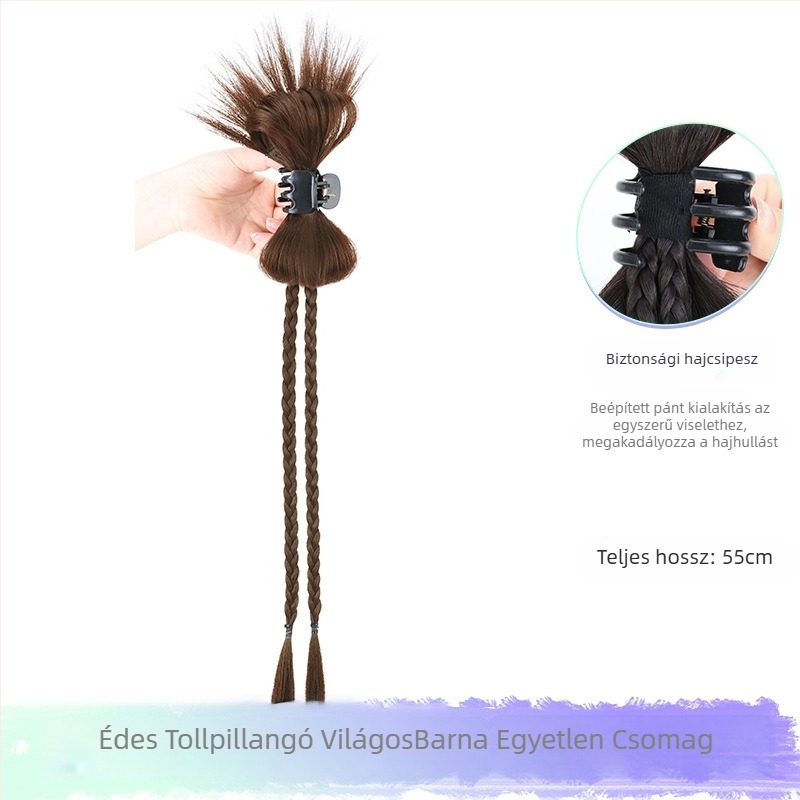 Y2K paróka copfákkal, hajcsatokkal, kettős lófarok, copf-stílus boksz, magas hőmérsékletű szál, mechanikus feldolgozás