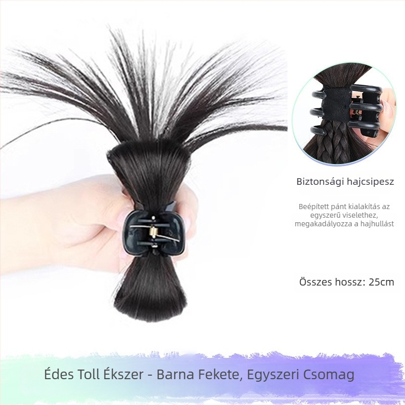 Y2K paróka copfákkal, hajcsatokkal, kettős lófarok, copf-stílus boksz, magas hőmérsékletű szál, mechanikus feldolgozás