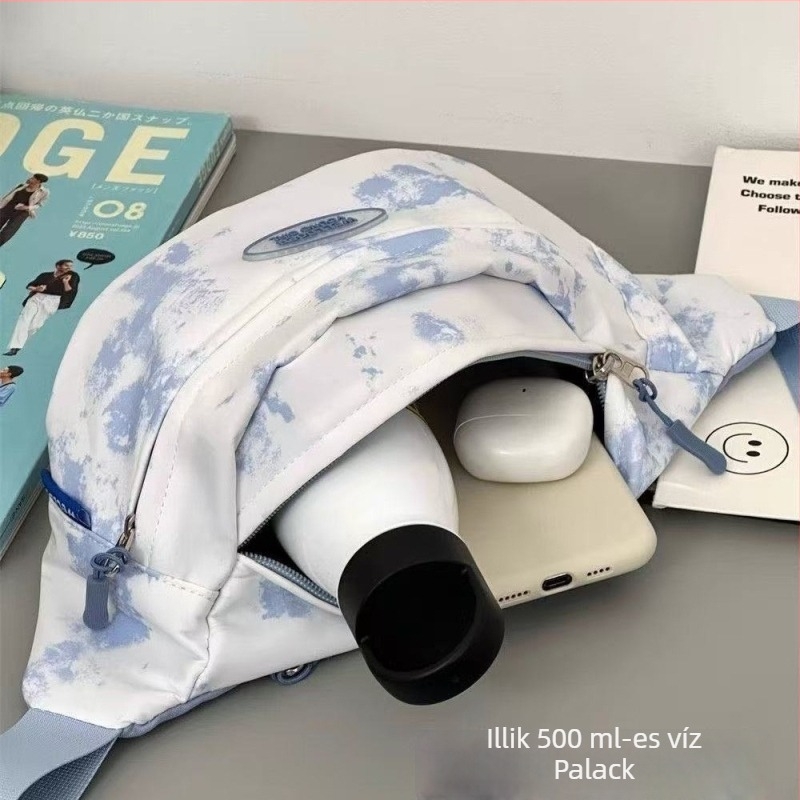 2025-ös japán-stílusú és koreai-stílusú tie-dye válltáska diákoknak, Oxford anyag, tavasz 2025, cipzár, telefon zseb