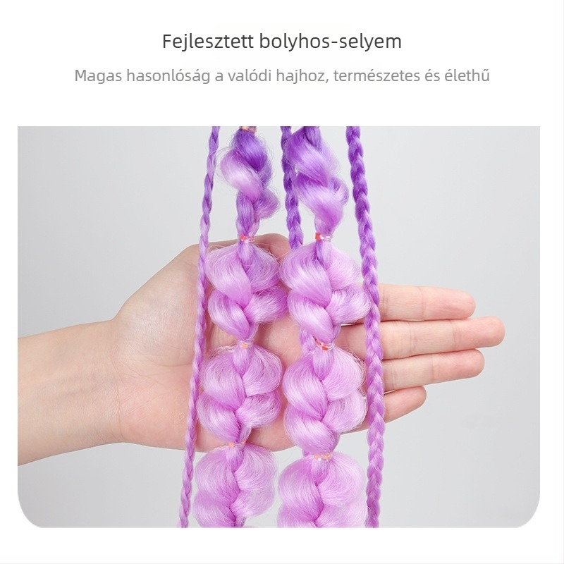 Pónifarok paróka: színes gradient buborékfonatok, háromszálas kézi kötés, magas hőmérsékletű huzal, mechanikus feldolgozás