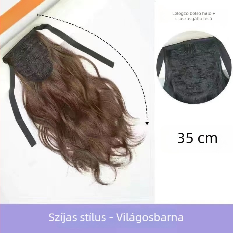 Női paróka kettős copfival és csipeszes rögzítővel — nyári, természetes hatású, fél összekötött hullámos tincsekkel