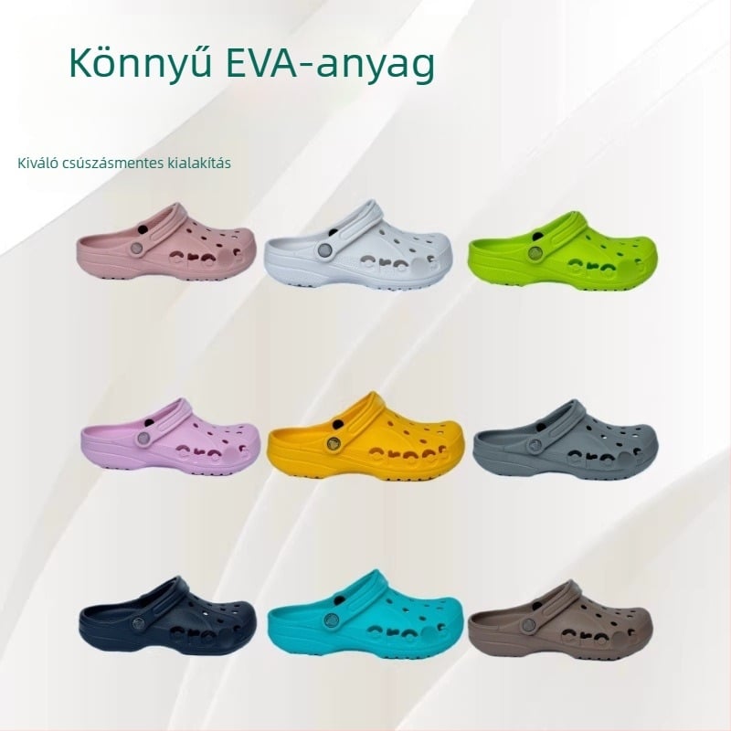 Crocs-stílusú papucsok férfiaknak és fiataloknak, könnyűek és lélegzőek, EVA felső és EVA talp, talp vastagsága 2–3 cm, sarokmagasság 2,5 cm, csúszásmentes