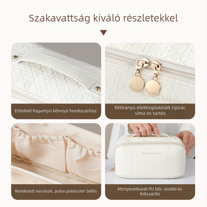 PU bőrből készült kozmetikai tároló táska, hordozható elválasztott rekeszekkel, ultra könnyű, nagy kapacitású