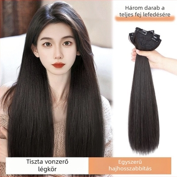 Háromrészes paróka nőknek hosszú egyenes hajjal, természetes stílus, volumen növelő hazai selyem, láthatatlan rögzítés