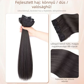 Háromrészes paróka nőknek hosszú egyenes hajjal, természetes stílus, volumen növelő hazai selyem, láthatatlan rögzítés