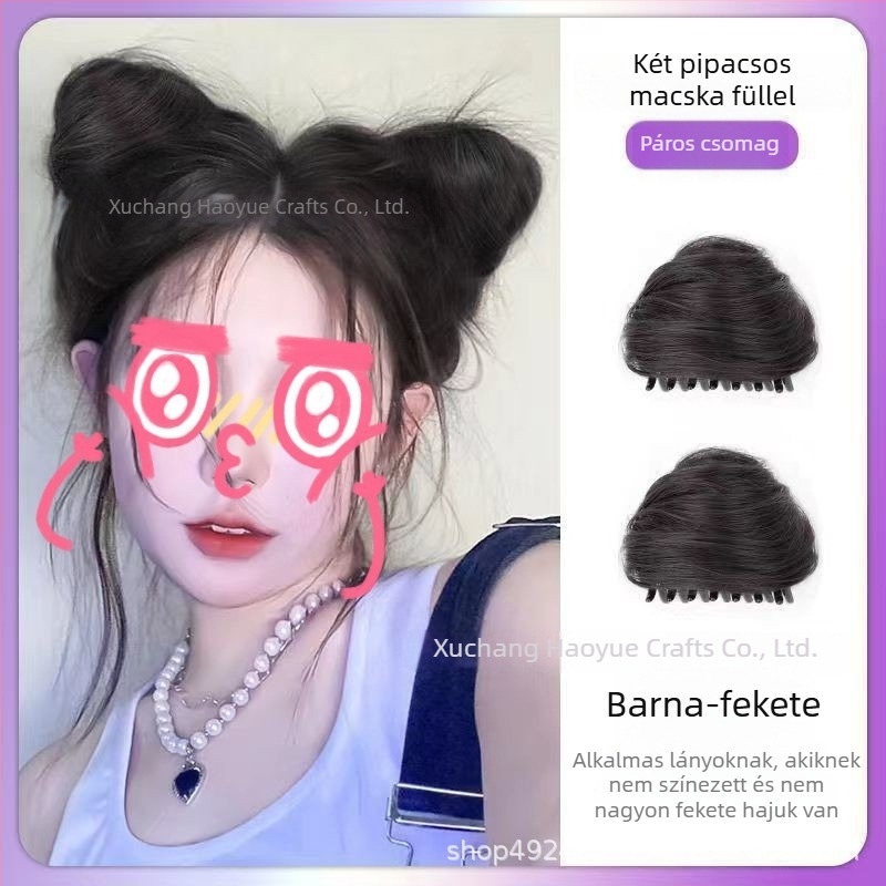 Macska fülű copfos paróka, clip-on, hőálló rostok