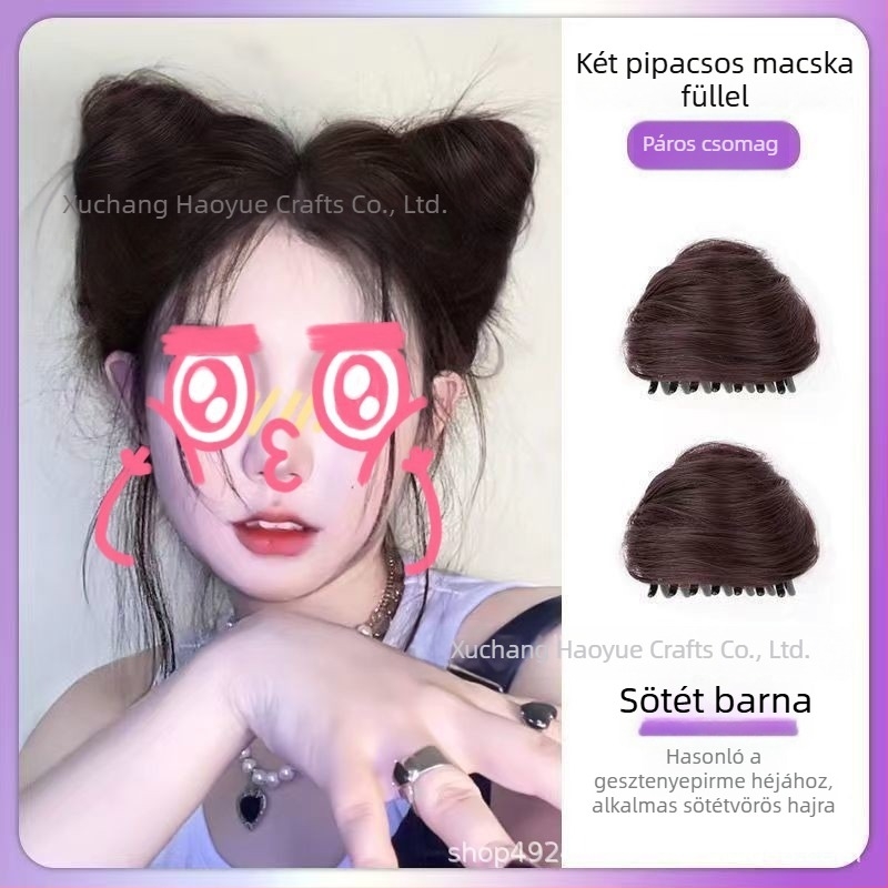 Macska fülű copfos paróka, clip-on, hőálló rostok