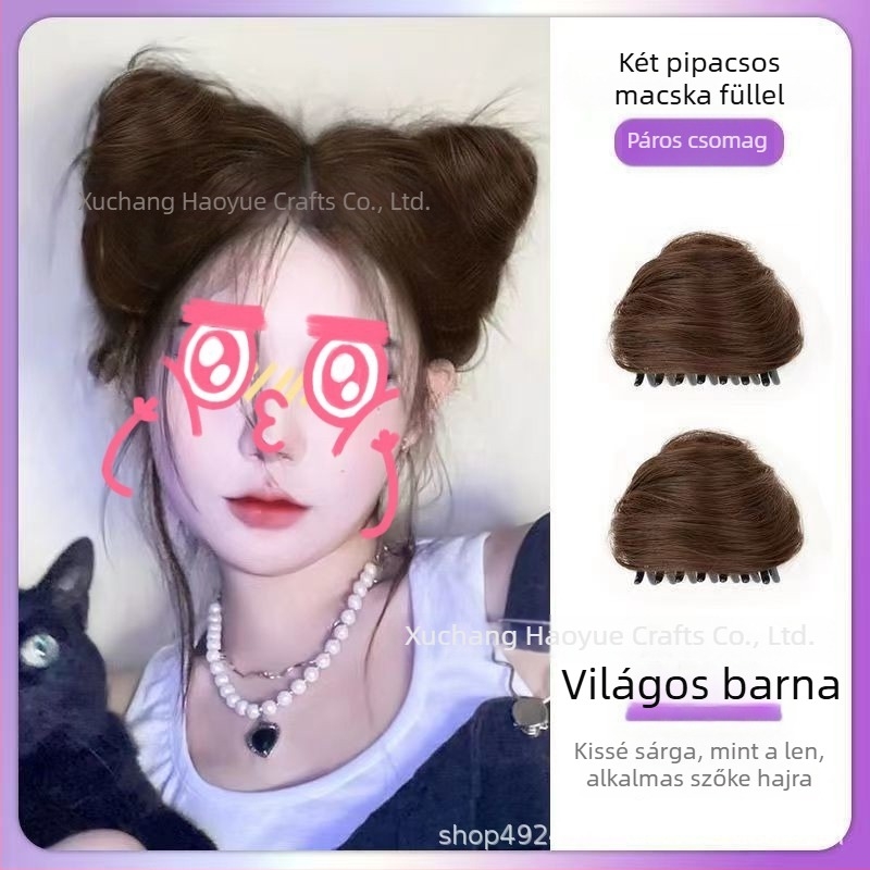 Macska fülű copfos paróka, clip-on, hőálló rostok