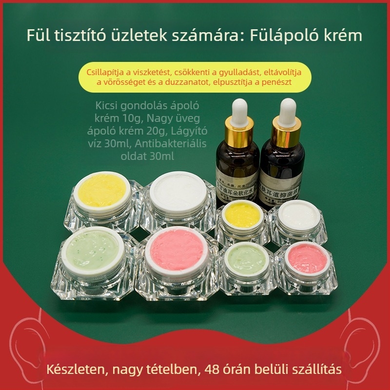 Fülápolási készlet: nem világító fülkanál és ápoló krém, vörösség és viszketés enyhítés, 10–20 g
