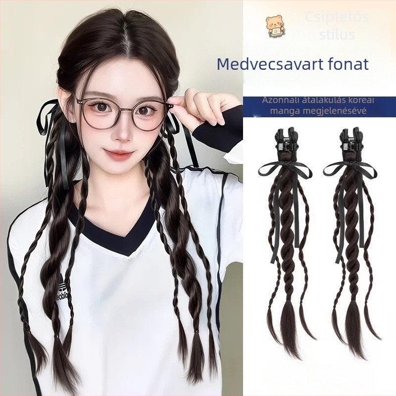Lófarok paróka Bear Twist Braid Clip, kézzel készített, magas hőálló rostokból, nem festhető vagy dauerolható