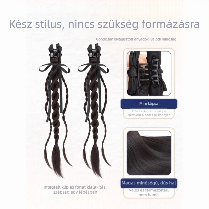 Lófarok paróka Bear Twist Braid Clip, kézzel készített, magas hőálló rostokból, nem festhető vagy dauerolható