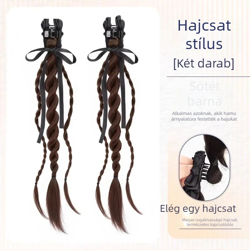 Lófarok paróka Bear Twist Braid Clip, kézzel készített, magas hőálló rostokból, nem festhető vagy dauerolható