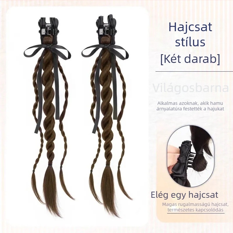 Lófarok paróka Bear Twist Braid Clip, kézzel készített, magas hőálló rostokból, nem festhető vagy dauerolható
