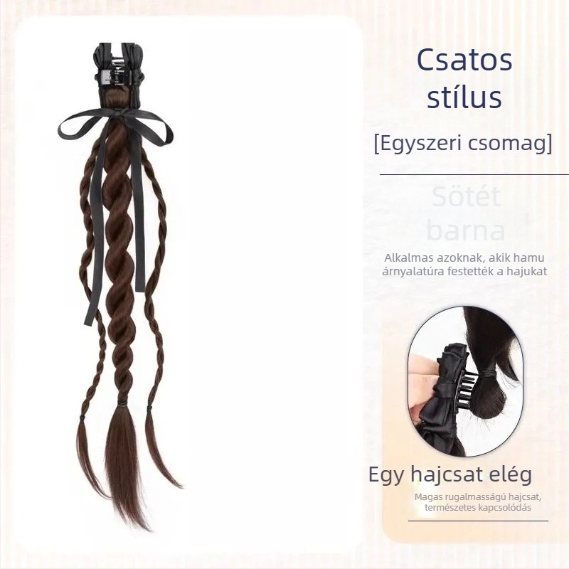 Lófarok paróka Bear Twist Braid Clip, kézzel készített, magas hőálló rostokból, nem festhető vagy dauerolható