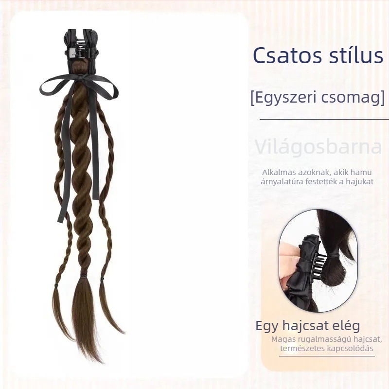 Lófarok paróka Bear Twist Braid Clip, kézzel készített, magas hőálló rostokból, nem festhető vagy dauerolható