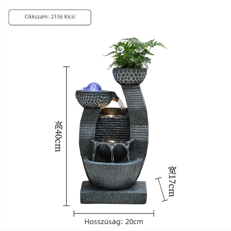 Gyantaanyagú folyamatos vízfolyású Feng Shui golyó dekoráció, álló vagy asztali kivitel, otthonra és irodába, kézzel készített, Qijotao márka, ideális esküvői ajándék