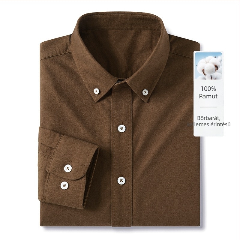 Pamutból készült ing brushed felülettel, gallér típusú rever, zseb díszítéssel, egyszínű, lélegző és nedvesség-elvezető.