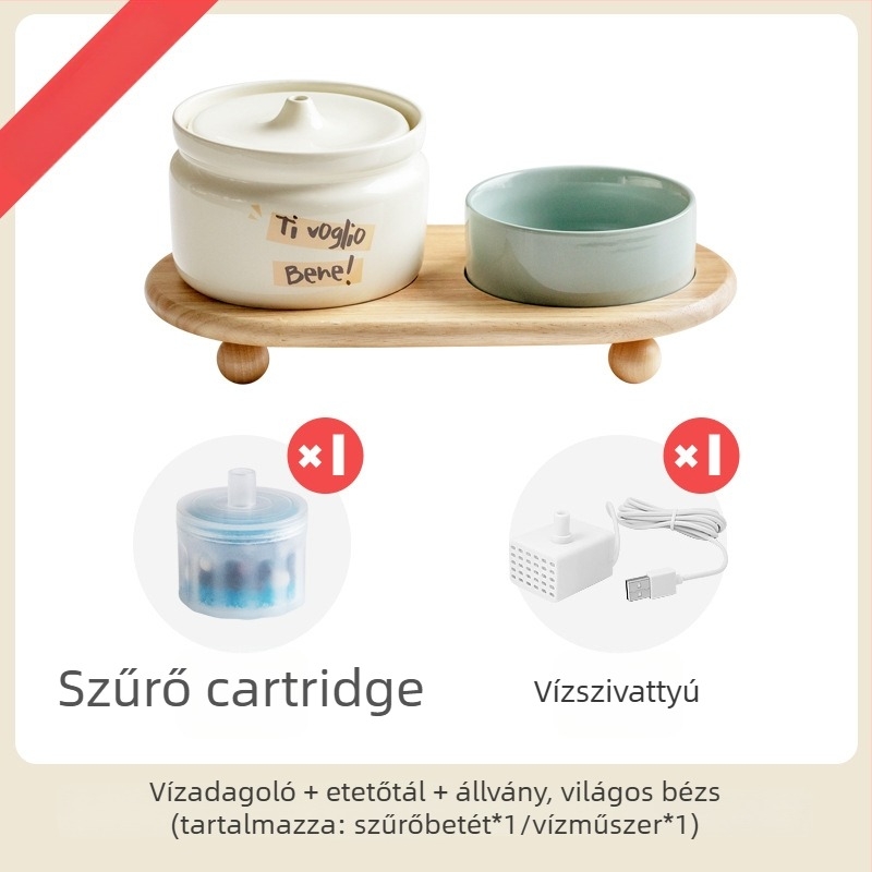 Kerámiás macska vízdispenser automata szűrővel, Star ceramics márka, kiegészítők háziállatok számára
