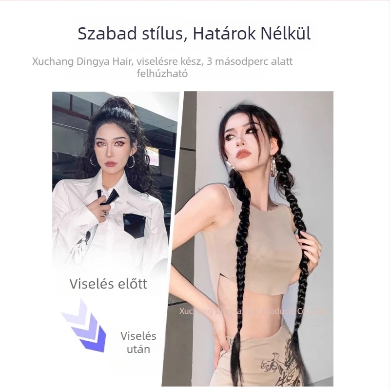 Hajpóka hosszú csavart copfokkal, dupla konty, természetes megjelenés, hőálló szálak, modell PY09