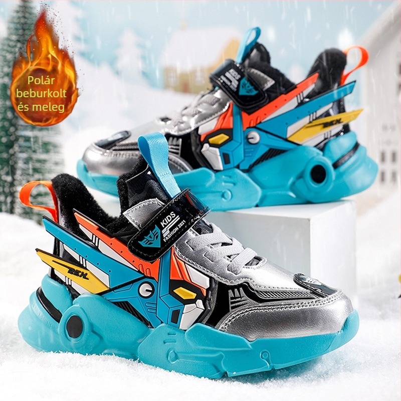 Fiúknak szóló dad shoes stílusú sneaker - PU+háló felsőrész, EVA talp, Velcro zárás, egész éves használat, 7–16 éveseknek