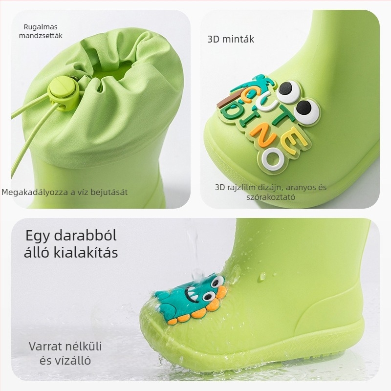 Daddy Pig gyerekek esőcsizmája – uniszex gumicsizma, térdmagasságig, vízálló, csúszásmentes talppal, rajzfilm minta